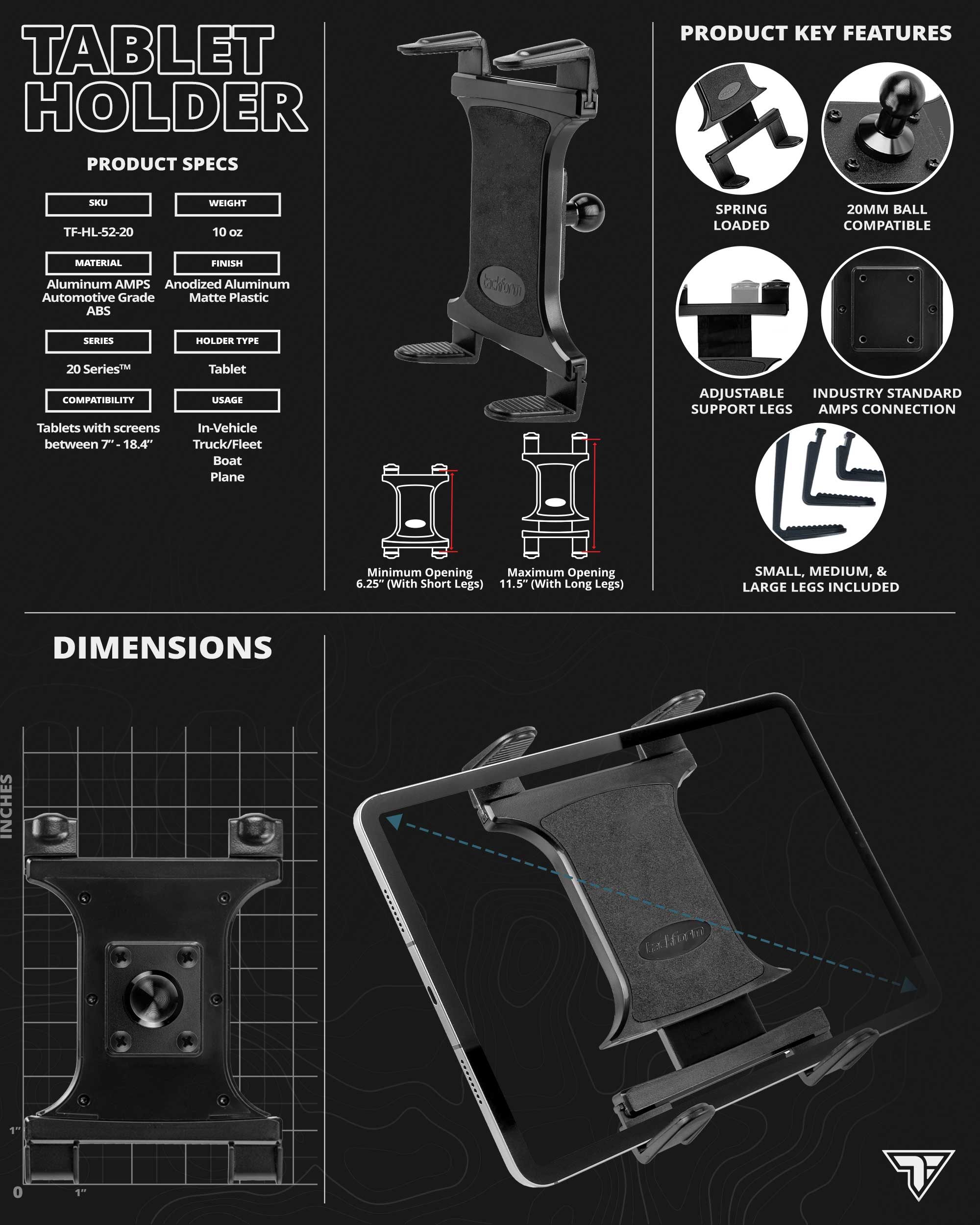 Tablet Holder | 7.5"-9.25" Telescoping Arm | 20mm TRAXX™ - Fast Track Ball