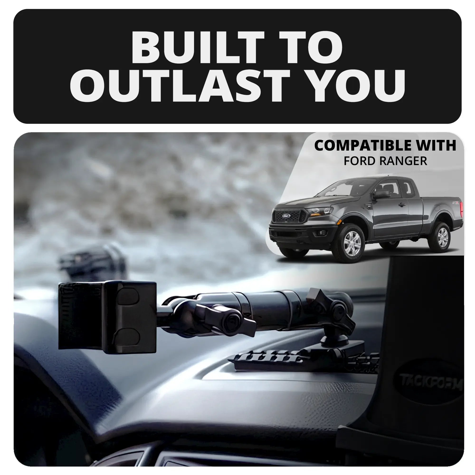 2019-2023 Ford Ranger (WITHOUT Switch Panel) Tackform Assault Track Picatinny Dash Bracket With 20LITE Phone Holder