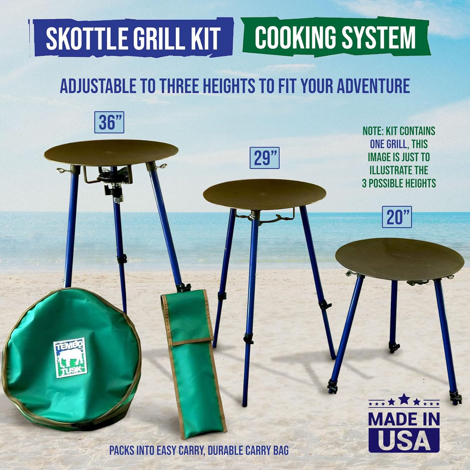 TemboTusk Adjustable Leg Skottle Grill Kit