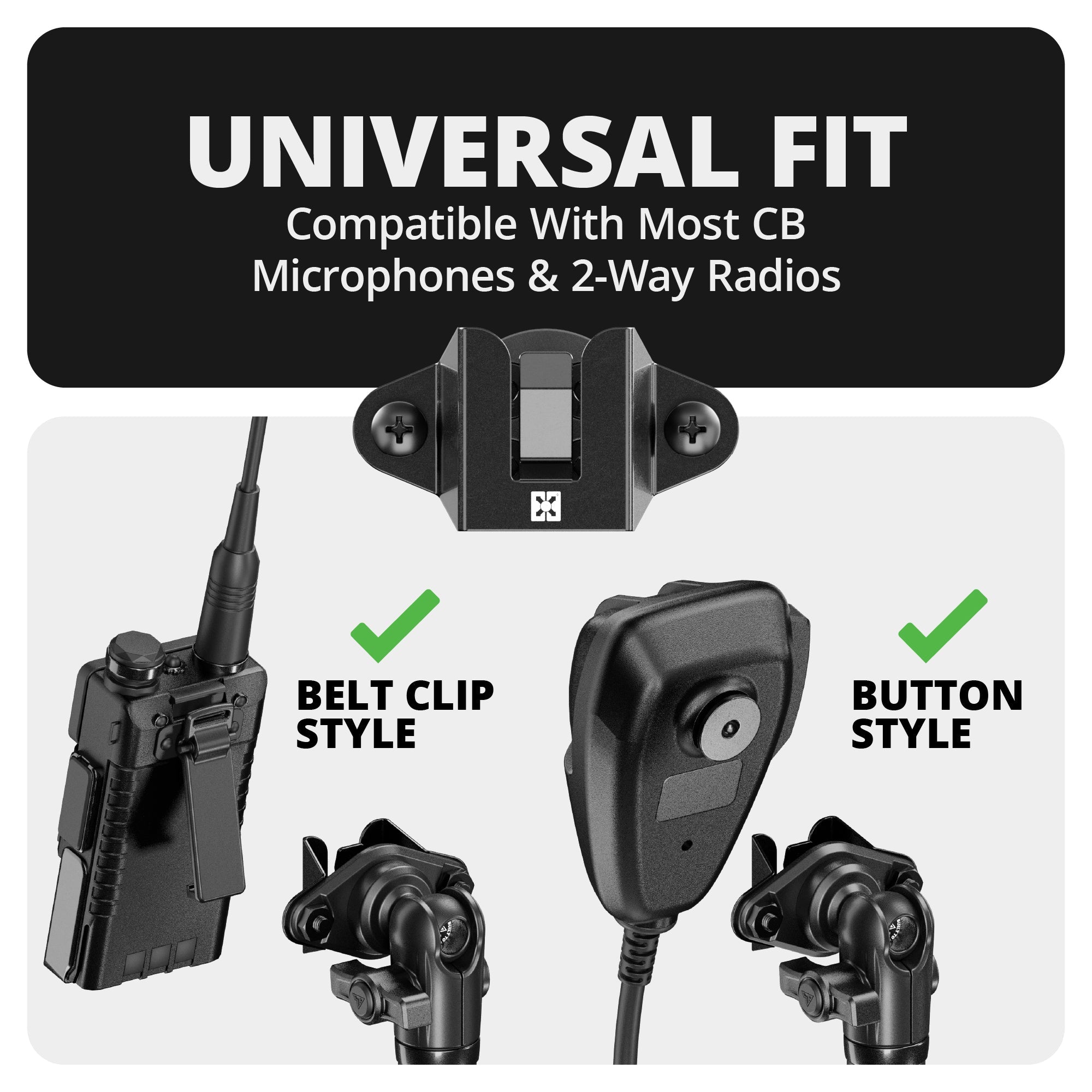 2021-2026 Ford Bronco LINK™ 2-in-1 CB Microphone/Radio Mount With Top Dash Clip | 2" Arm | 6th Generation | (NOT FOR LEATHERETTE STITCHED DASH)