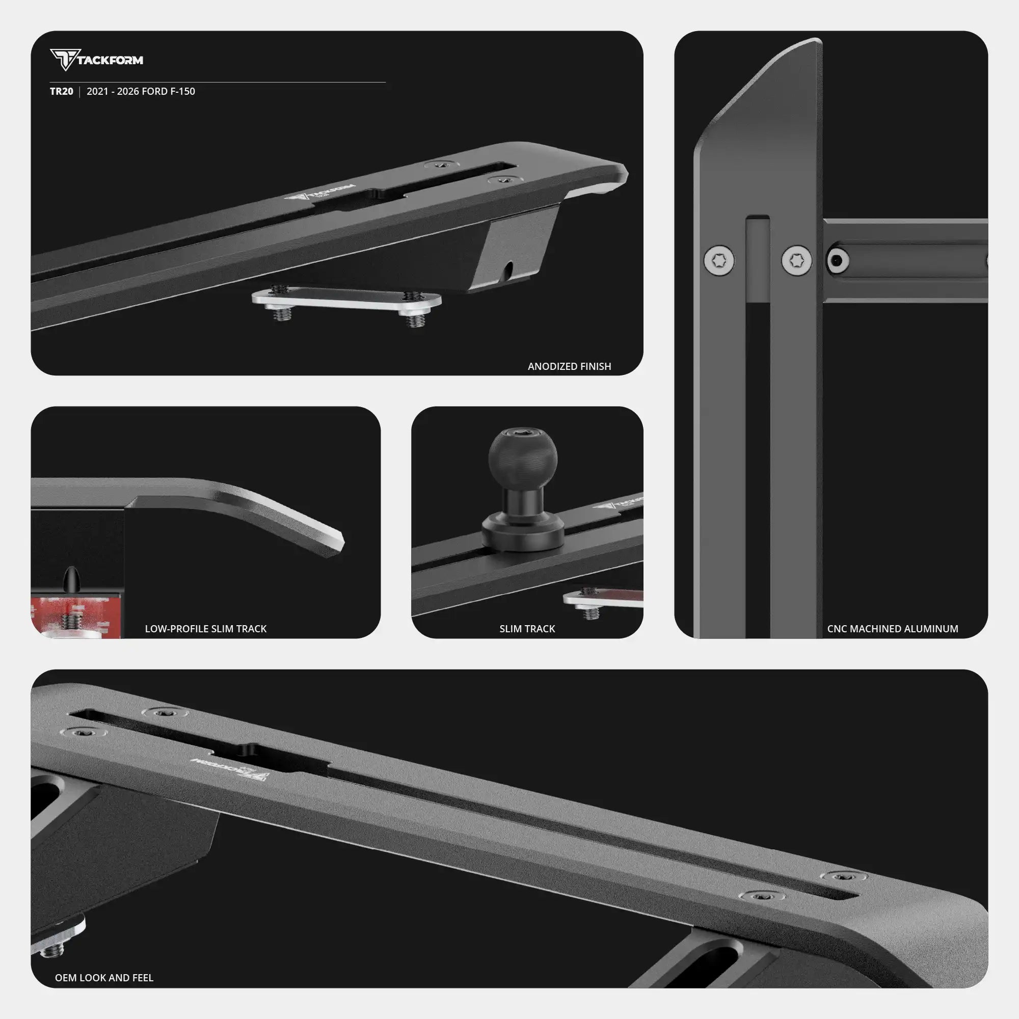 2021-2026 Ford F-150 (See Compatibility Info For Specific Year/Trim Fitment Details) Tackform Slim Track Dash Bracket With MagSafe Charging Phone Mount
