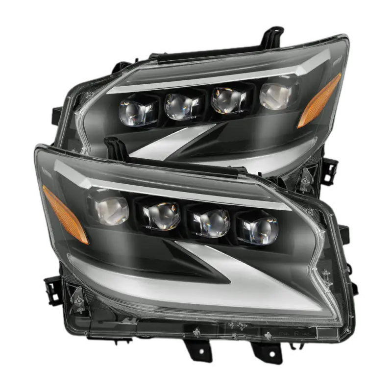 LED projector headlights by AlphaRex for Lexus GX460 (2014-2019) with modern design, black housing, and improved visibility features.