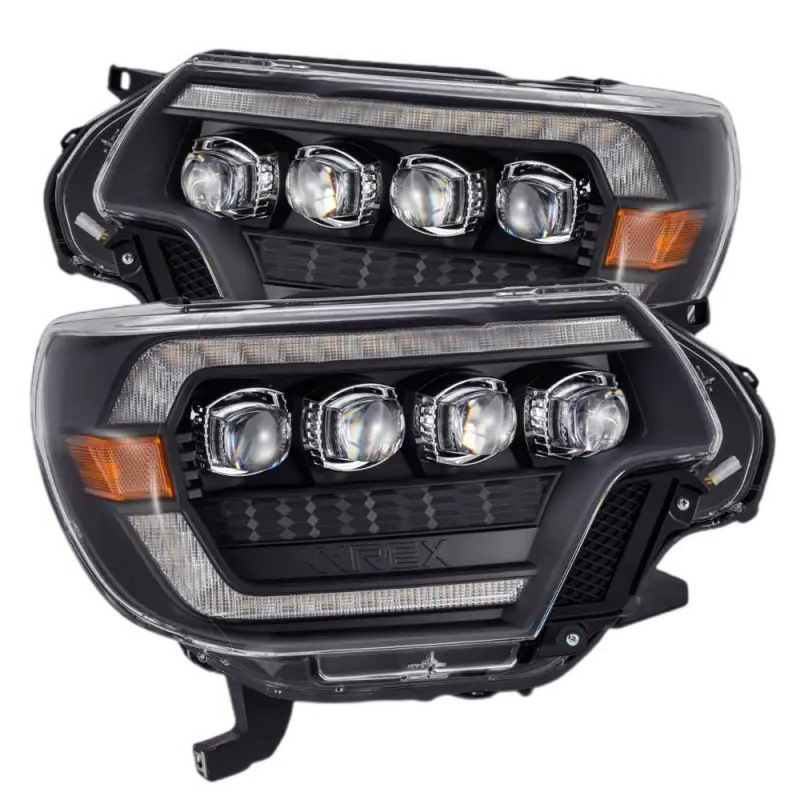 NOVA-Series LED projector headlights for Toyota Tacoma (2012-2015) featuring chrome housing, DRL, and sequential turn signals.
