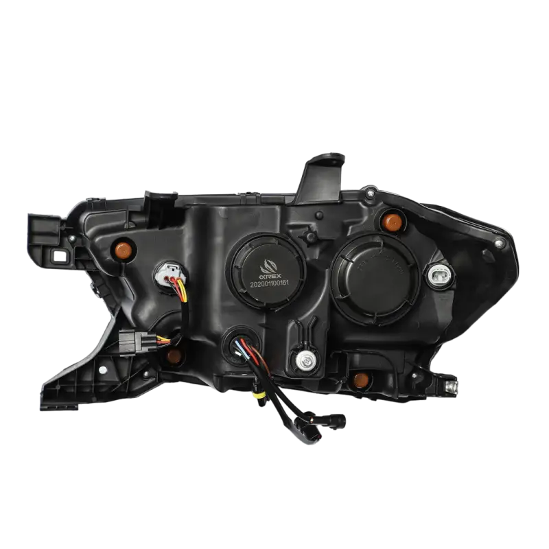 Rear view of AlphaRex NOVA-Series LED projector headlights for Toyota Tacoma (2016-2023) showing wiring and connector ports.
