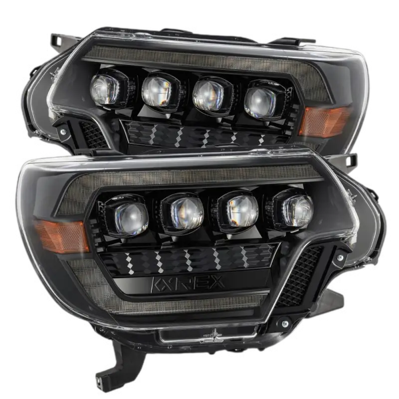 NOVA-Series LED projector headlights for 2012-2015 Toyota Tacoma with black housing, DRL, and sequential turn signals.