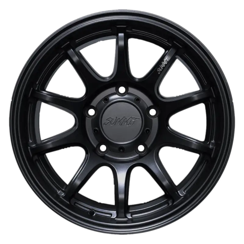 APEX matte black wheel, 17x9.0 size with 5 lug design, featuring a sleek multi-spoke pattern and durable finish for off-road vehicles.