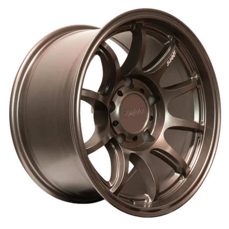 Side view of APEX matte bronze wheel, 17x9 size, showcasing its deep lip and durable 5 lug configuration for off-road vehicles.