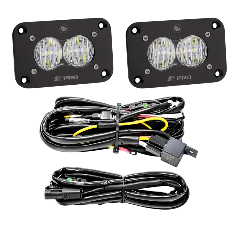 Two LED lights with wiring harness for Baja Designs S2 Pro flush mount light pod kit