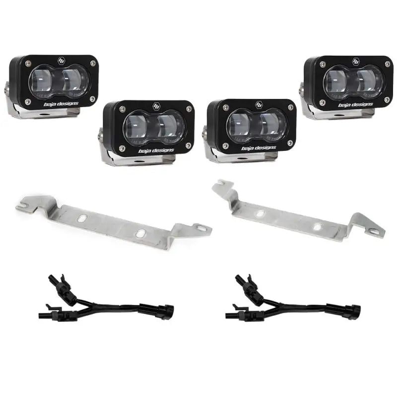 Baja Designs S2 SAE fog light kit for 2024 Toyota Tacoma with clear lenses, brackets, and wiring for quick installation.