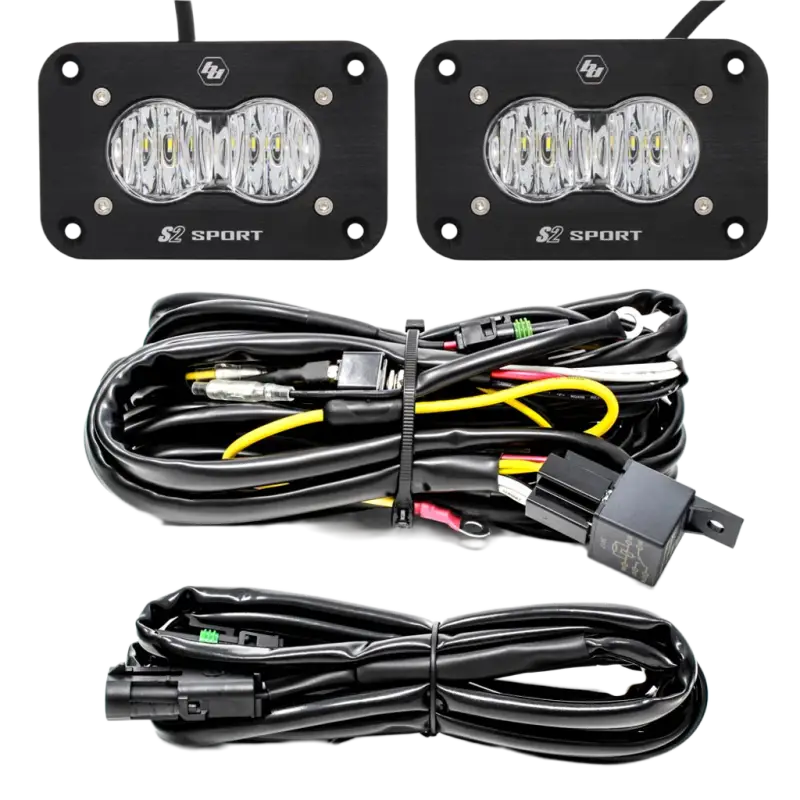 Flush mount LED lights with wiring harness for Baja Designs S2 Sport Black Reverse Kit