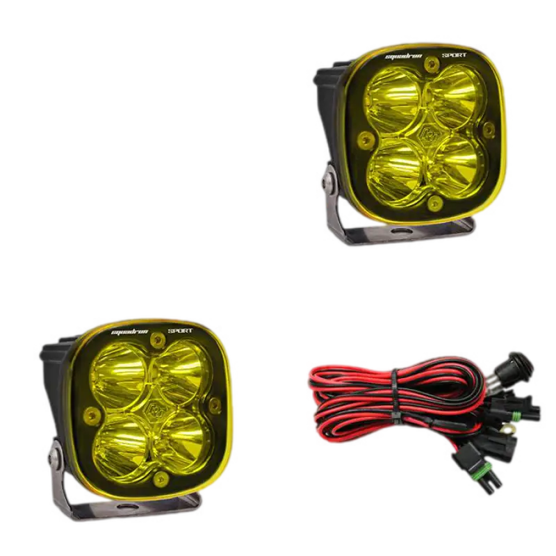 Yellow LED off-road lights with wiring harness for Baja Designs Squadron Sport pod lights