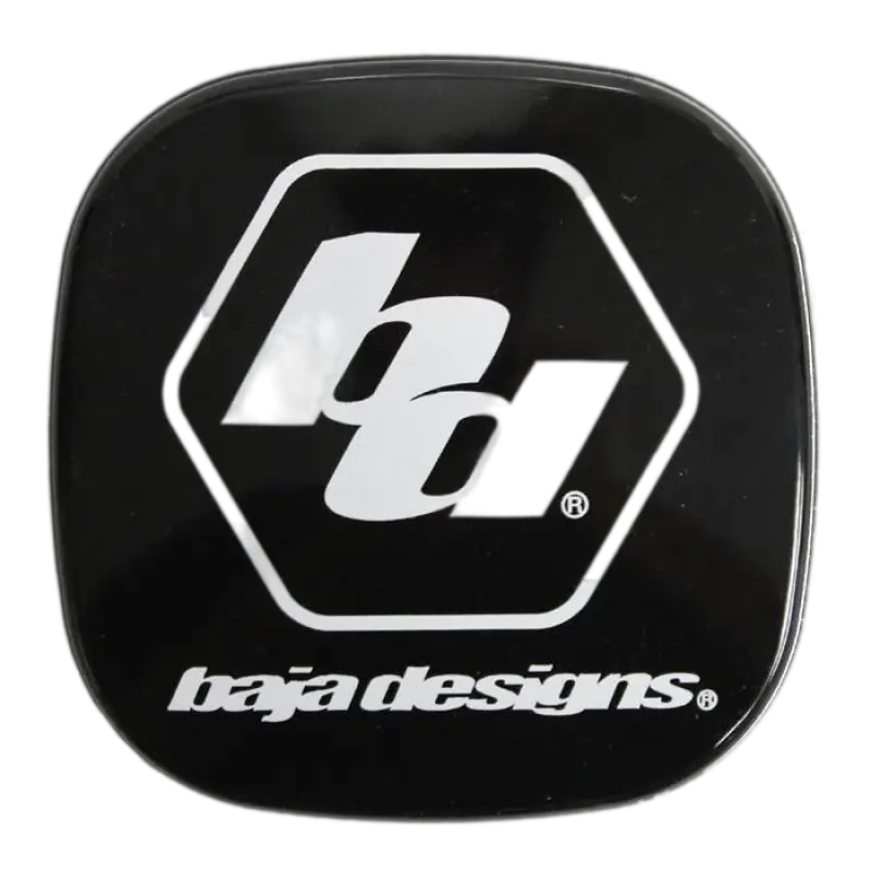 Black Baja Designs emblem on Baja Designs XL Rock Guards for enhanced vehicle protection