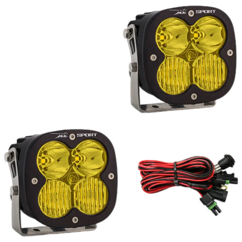 Yellow off-road lights with wiring harness for Baja Designs XL Sport LED Lights, high speed spot