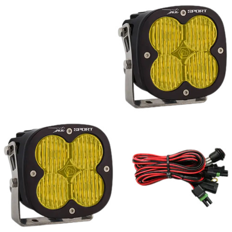 Yellow off-road lights wiring harness for Baja Designs XL Sport LED Lights, ideal for high speed spot applications