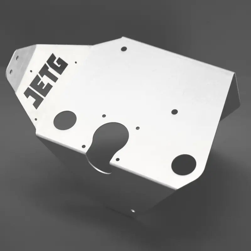 Top view of the JETG aluminum mounting bracket for the Toyota Tacoma battery relocate kit, showcasing its design and mounting holes.
