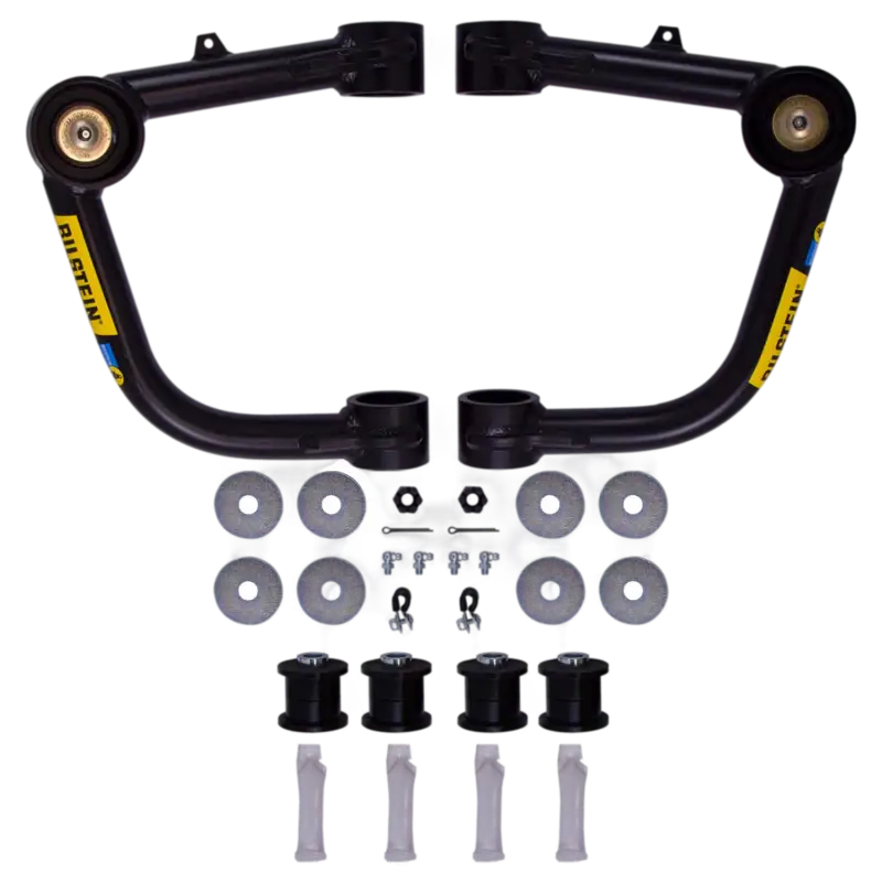Bilstein B8 Upper Control Arms for 2005-2023 Toyota Tacoma, featuring durable black construction with hardware for improved suspension and stability.