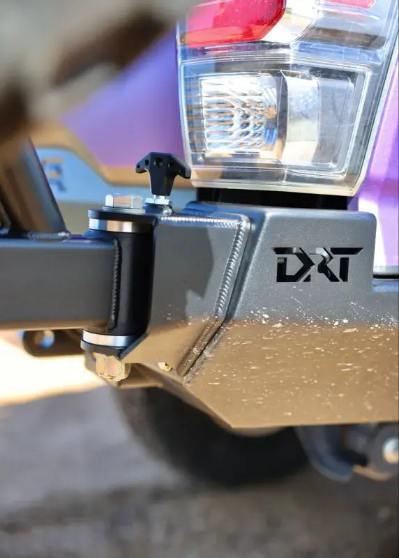 Heavy-duty hinge of the Tacoma bolt-on swing out, showcasing robust design and compatibility with DRT bumpers.