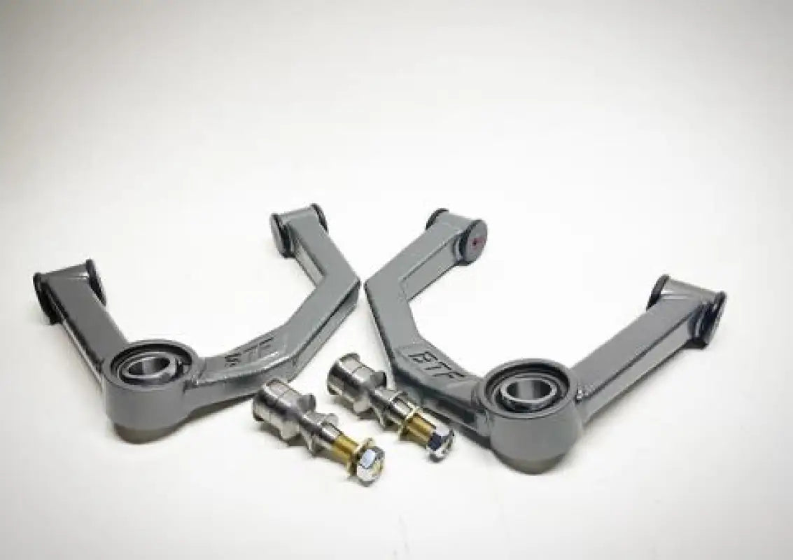5th Gen 4Runner / GX460 Uniball Upper Control Arms in gray finish with hardware included, designed for enhanced suspension performance and durability.