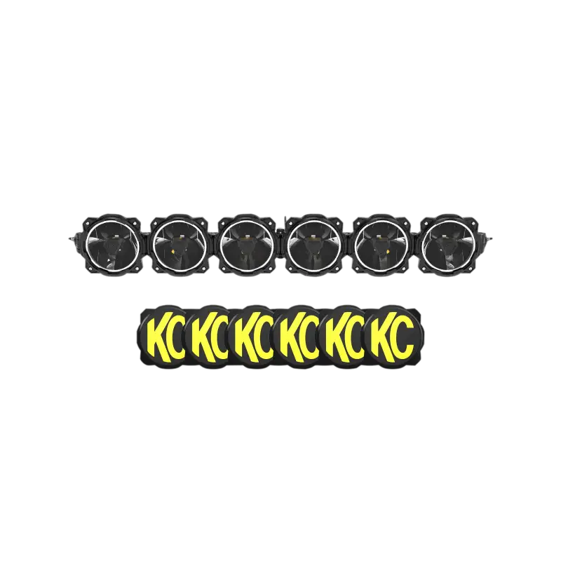 Bronco Bumper Light Bar with six Gravity LED lights featuring Titan Core Technology and KC branding for off-road visibility.