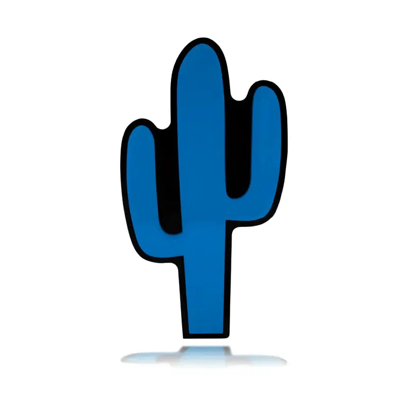 Blue Saguaro Cactus with Black Outline on Cactus Grille Badge