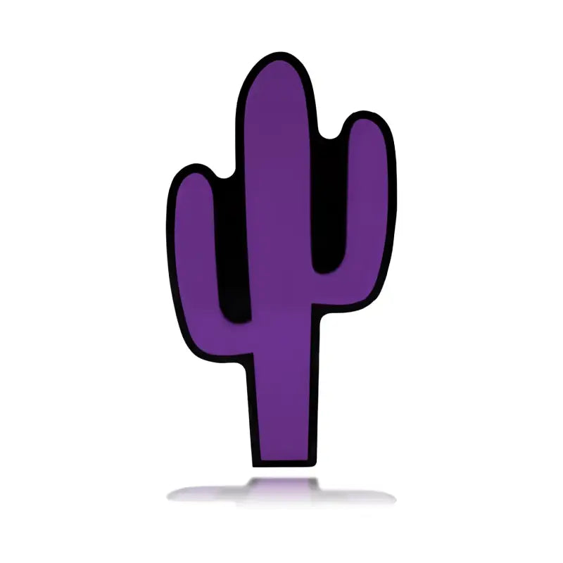 Purple cartoon cactus on Cactus Grille Badge for fun and quirky accessory