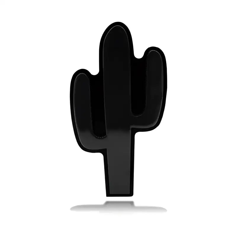 Glossy black cactus silhouette on Cactus Grille Badge for a stylish outdoor look