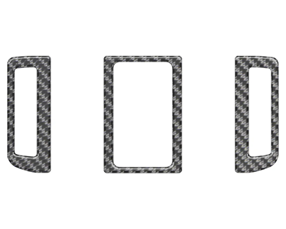 Set of three carbon fiber center air vent accent trim pieces designed for 2014-2024 Toyota 4Runner models, showcasing sleek design.