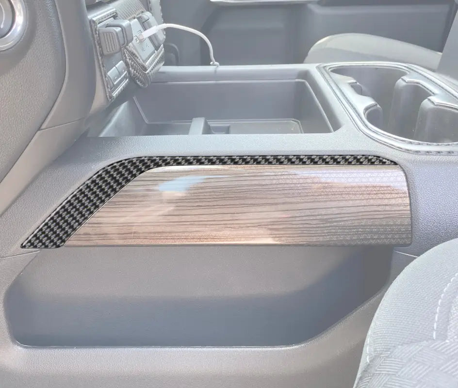 Car interior trim with center console accent overlays for Chevrolet Silverado 2019-2021