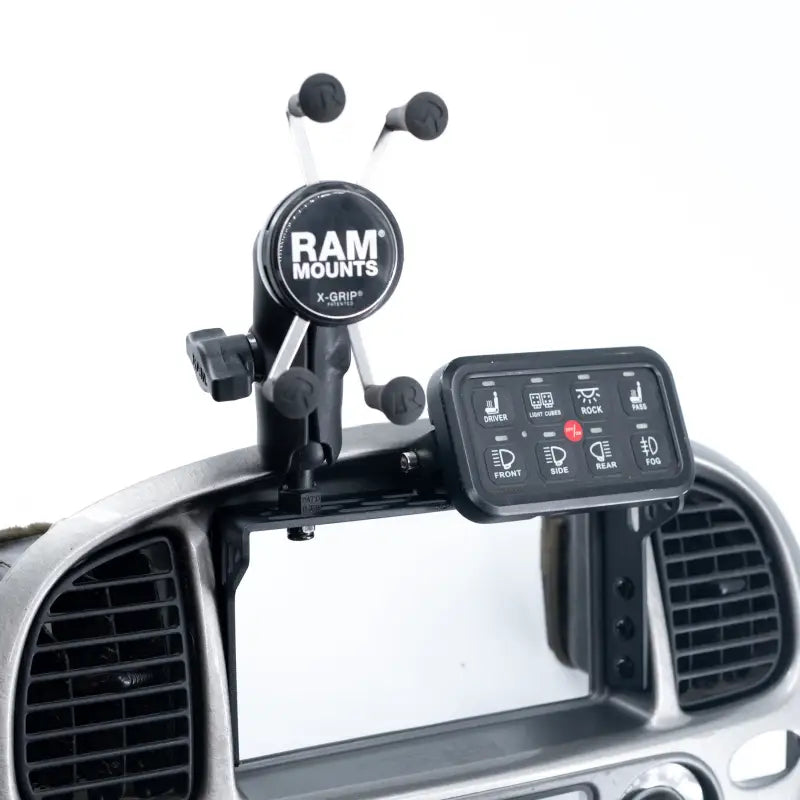 Sequoia dash mount with RAM Mounts X-Grip phone holder and switch panel. Fits 2001-2007 models.
