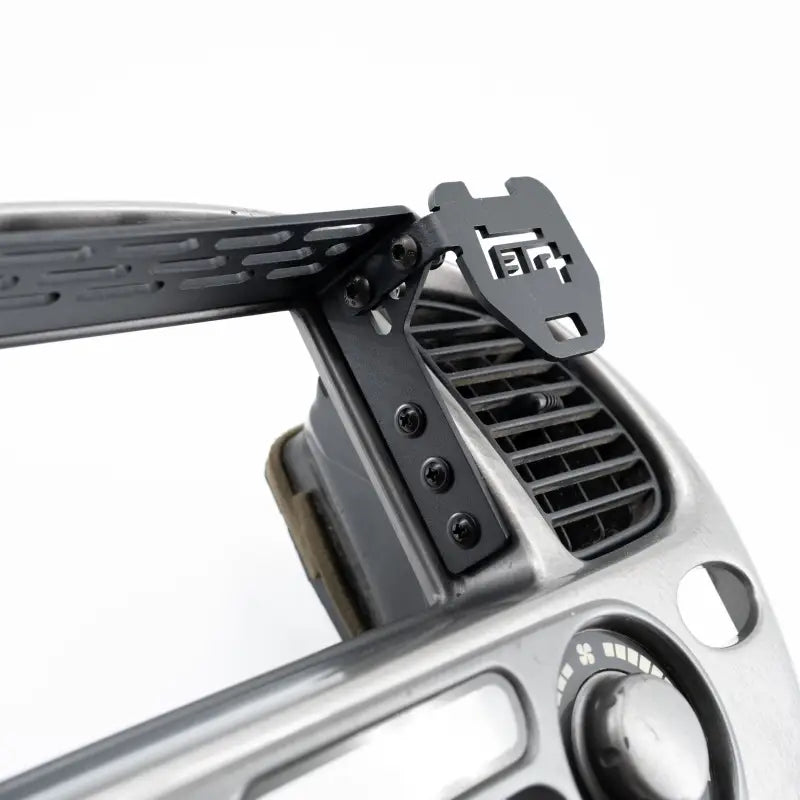 Detailed view of Sequoia dash mount with black metal bracket and mounting holes for accessories. Fits 2001-2007 models.