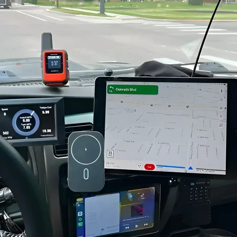 3rd Gen 4Runner console mount with a mounted tablet and phone, demonstrating its capacity for multiple accessories.