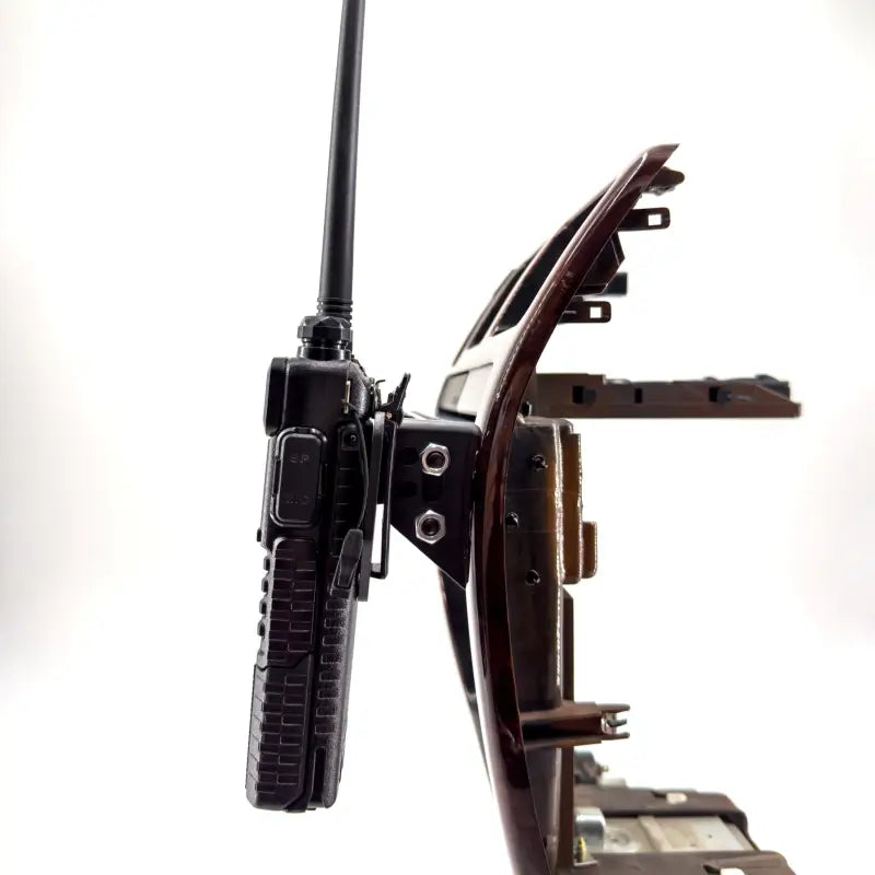 Side view of the 3rd Gen 4Runner console mount with a mounted radio, emphasizing its sleek and functional design.