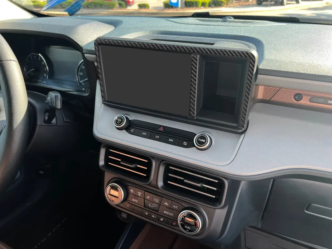 Car dashboard with center display screen accent overlays for Ford Maverick 2022-2024