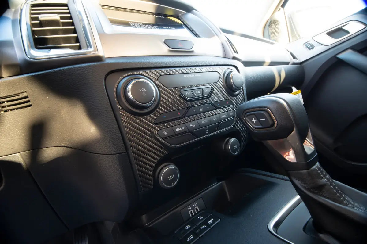 Carbon fiber climate control accent overlay for Ford Ranger dashboard 2019-2023