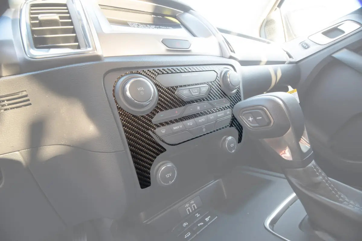 Car’s carbon fiber climate control accent overlay for Ford Ranger 2019-2023 dashboard