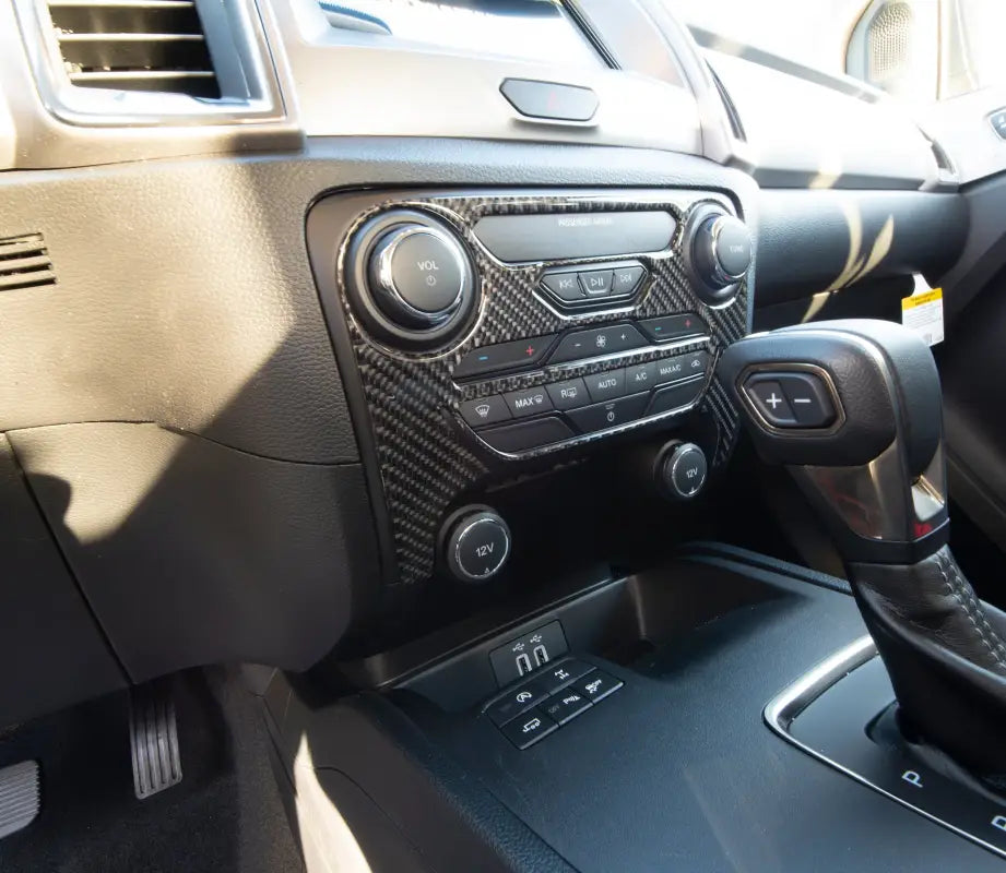 Car’s carbon fiber climate control accent overlay for Ford Ranger 2019-2023 dashboard