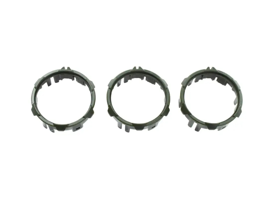 Three black injection molded ABS climate control rings for 16-23 Tacoma climate control systems