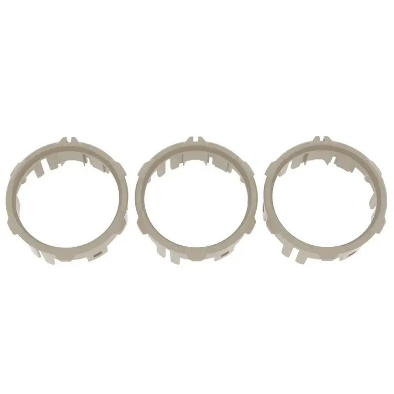 Tan climate control rings for 2016-2023 Toyota Tacoma, injection-molded ABS plastic, set of three.