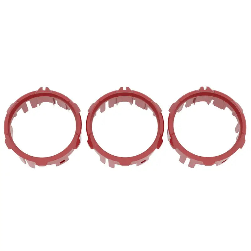 Red climate control rings for 2016-2023 Toyota Tacoma, durable ABS plastic, set of three.
