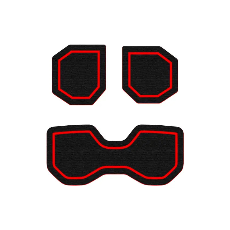 Three-piece set of black foam inserts with red trim for cup holders in Toyota Tundra 2022-2024 and Sequoia 2023-2024.