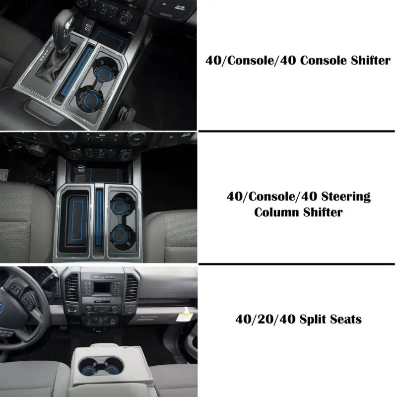 Ford F-150 interior with cup holder inserts showing various configuration options