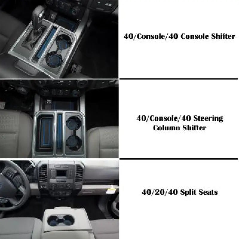 Vehicle interior configurations with Ford F-150 cup holder inserts for improved organization
