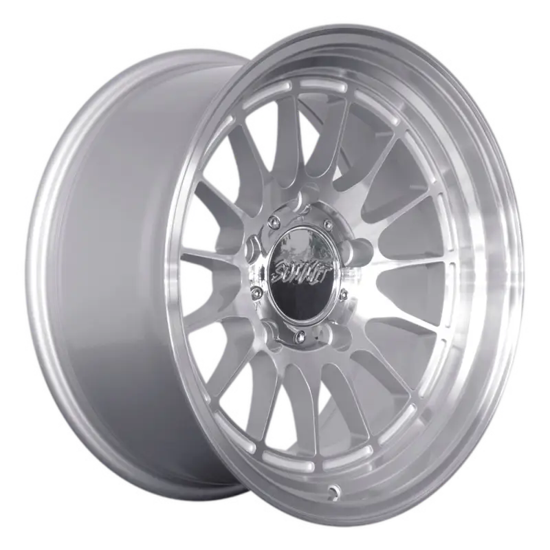 Side view of DAKAR machined silver 17x9 wheel with 5 lug pattern, showcasing its deep lip and polished finish for off-road vehicles.