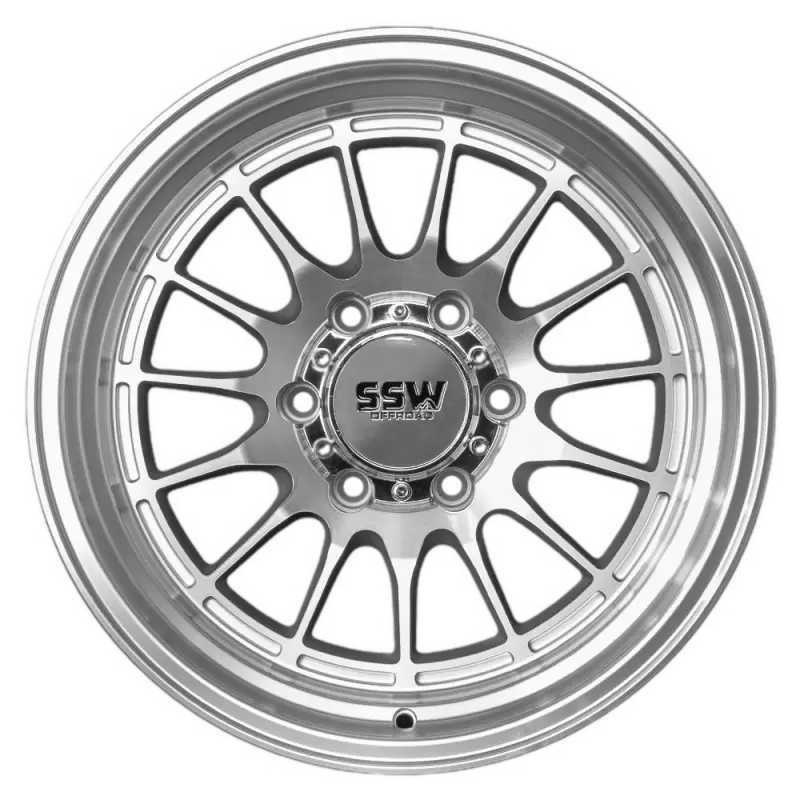DAKAR machined silver wheel in 17x9.0 size with PCD 6x139.7, featuring a multi-spoke design and SSW logo on the center cap.