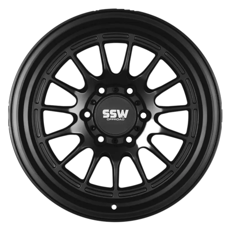 DAKAR matte black wheel by SSW, 17x9.0 -25 size with 6x139.7 PCD, featuring a robust multi-spoke design and 2500lb load capacity.
