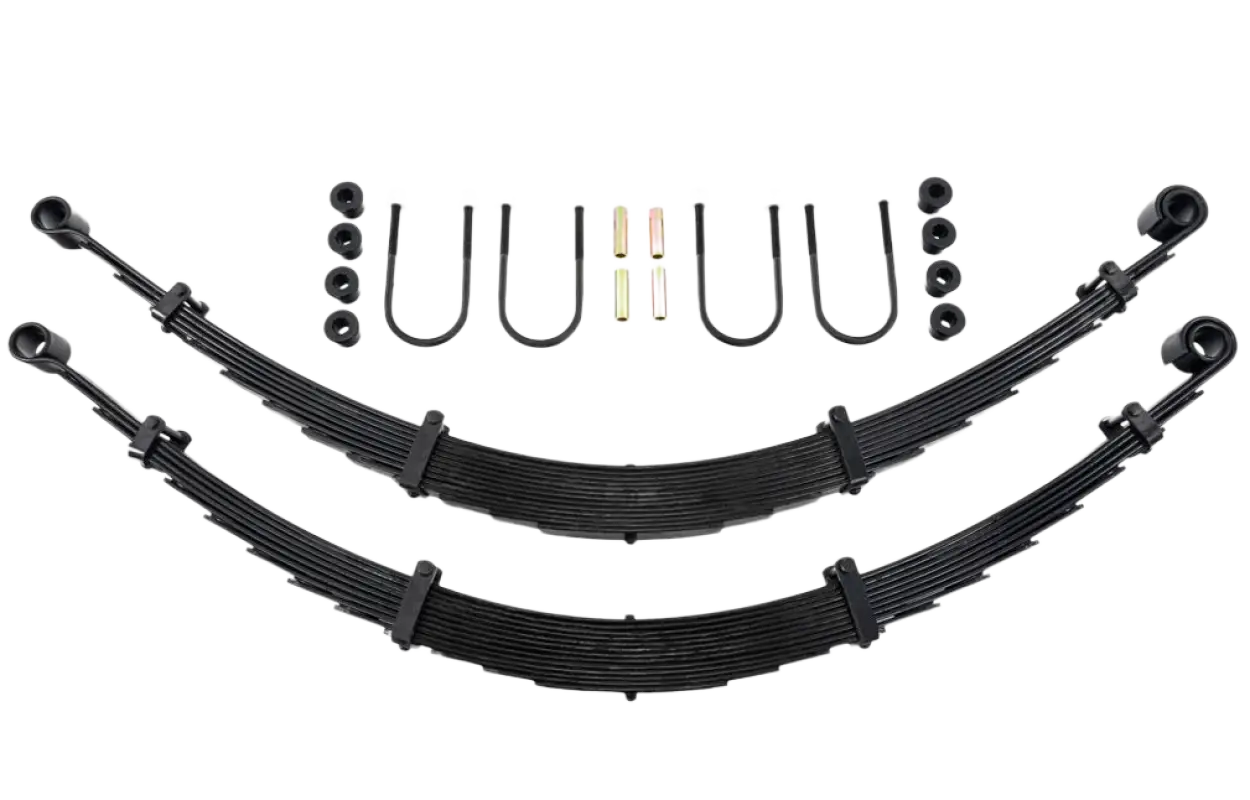 Deaver I96 Springs and hardware set for Tundra suspension, featuring high-grade steel leaf springs, U bolts, and bushing kit for 1-1.5 inch lift.