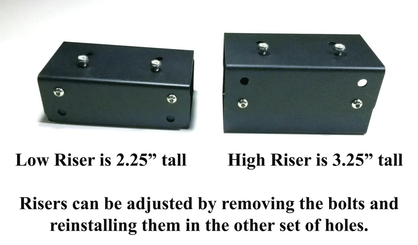 Comparison of low and high riser blocks with adjustable height options, compatible with DIY slide tracks.