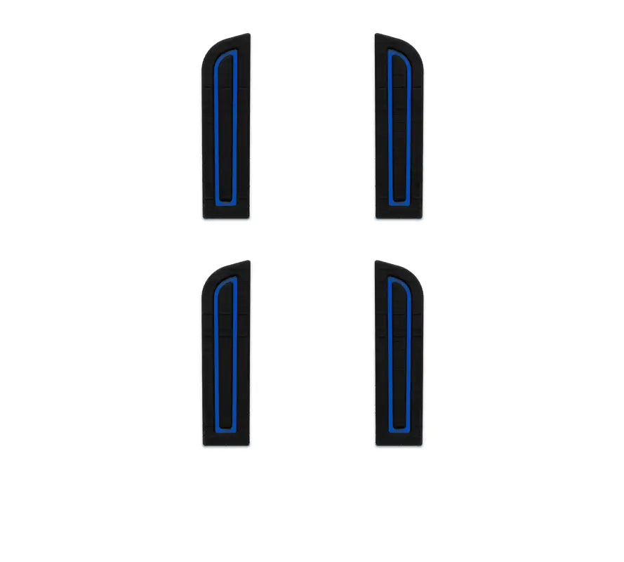 Set of four black and blue door armrest inserts designed for 2014-2021 Toyota Tundra models, displayed on a white background.