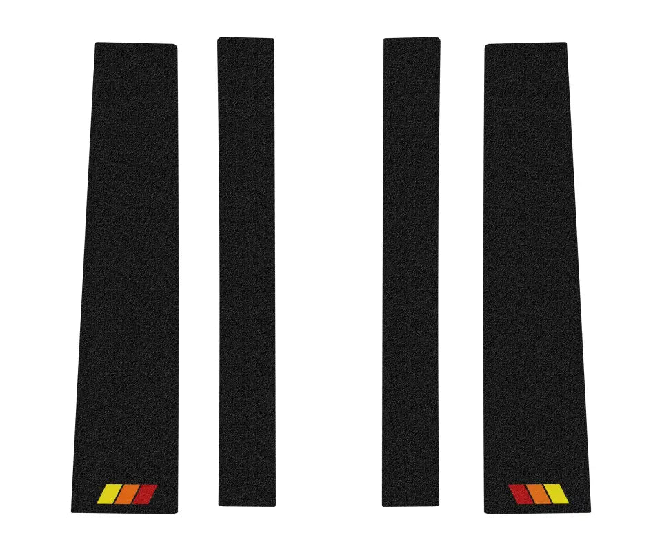 Textured black door pillar accent trims with red and yellow tri-color accents for Toyota FJ Cruiser, enhancing vehicle aesthetics.