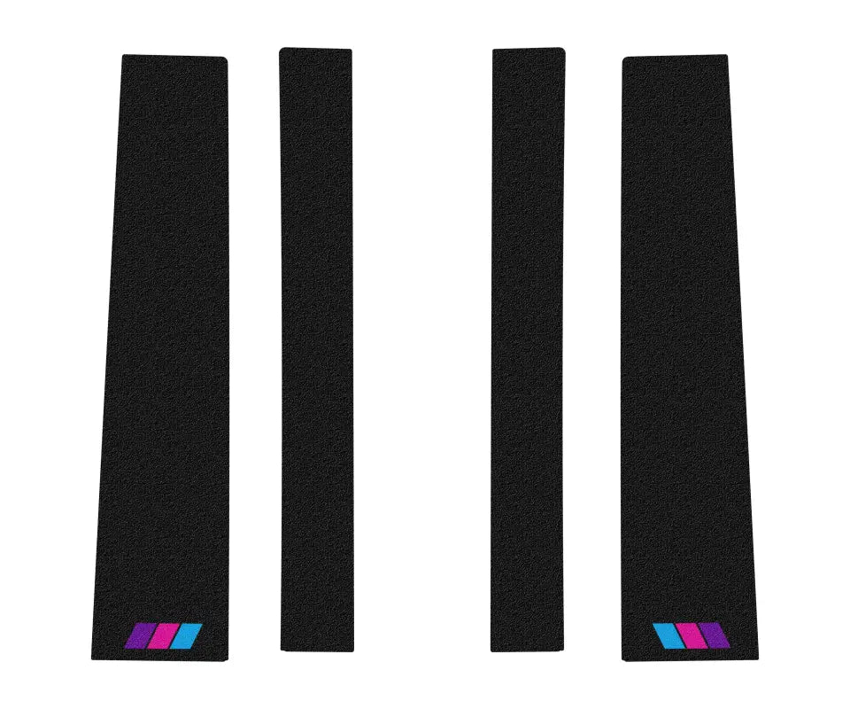 Textured black door pillar accent trims with blue and purple tri-color accents for Toyota FJ Cruiser, offering a vibrant design.